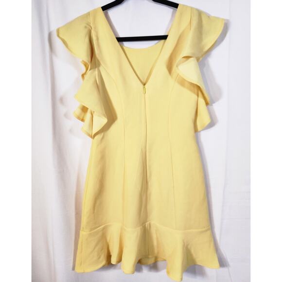BCBGeneration NWOT $118 Size 2 Butter Yellow Ruffle Sleeve & Hem Mini Dress - Picture 7 of 11
